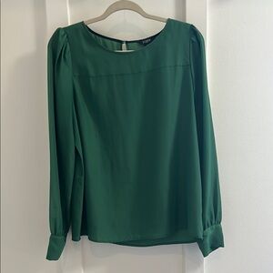 J Crew Green Long Sleeve Blouse with Round Neckline
